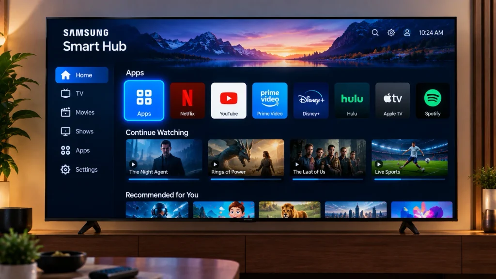 Samsung Smart Hub home screen with the Apps section highlighted